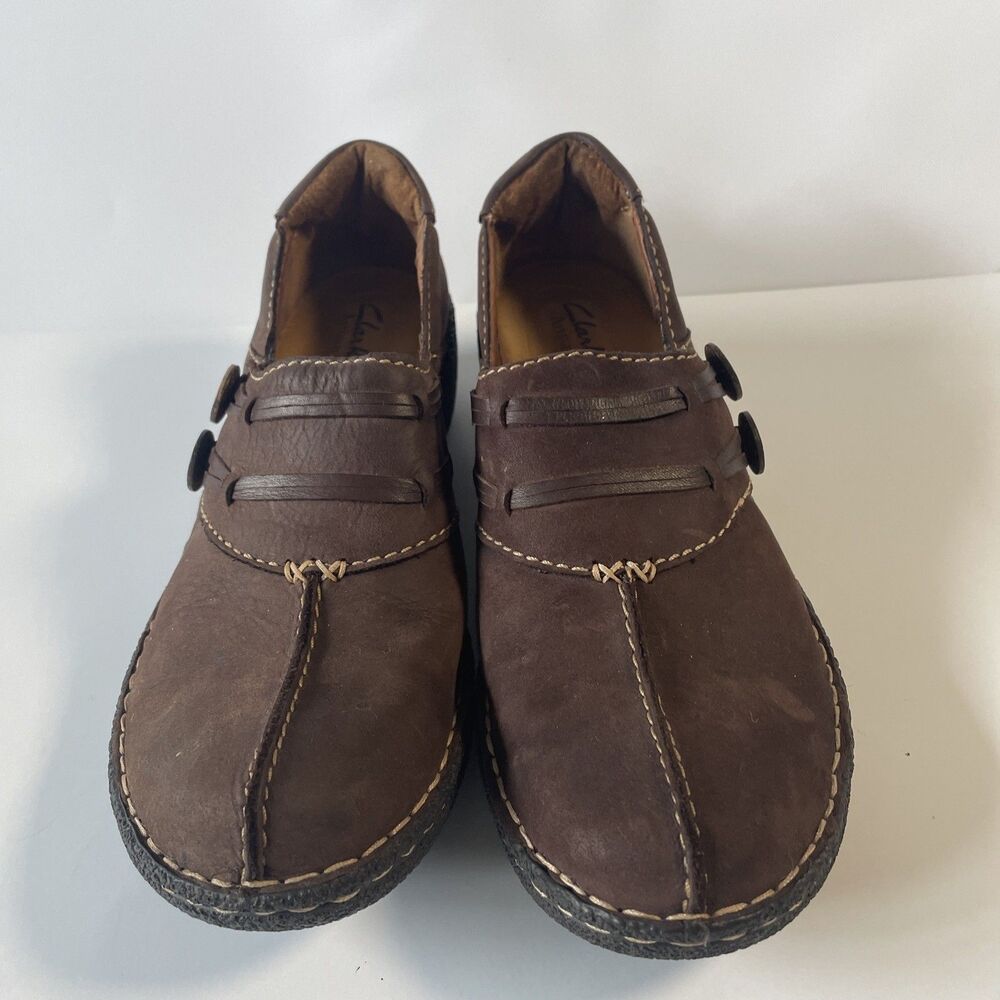 Clarks 9m Artisan Womens Inca Joan Loafer Shoes Brown Leather Split Toe Buttons